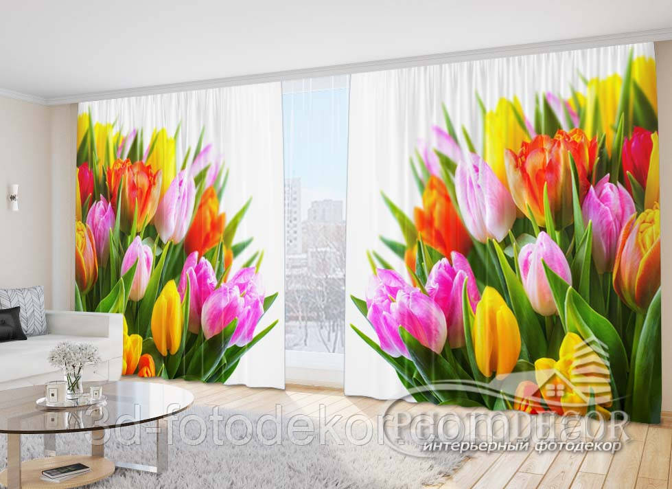 Фото Штори "Букет із тюльпанів" 2,7м*5,0м (2 полотна по 2,5м), тасьма