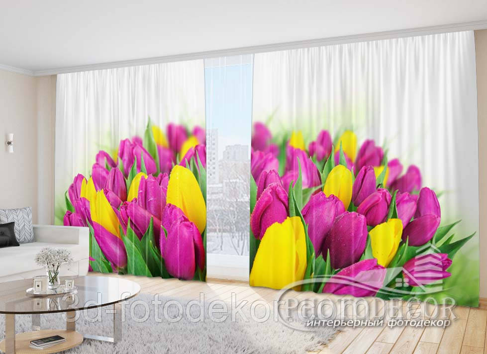 Фото Штори "Букет тюльпанів" 2,7м*5,0м (2 полотна по 2,5м), тасьма