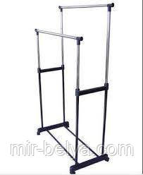 Подвійна телескопічна вішалка стійка для одягу підлогова Double Pole Clother Hose (30 кг), фото 1