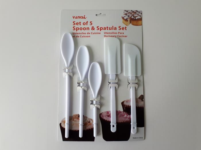 Набір силіконовий кухонного приладдя з 5-ти (3 ложки+2 лопатки) L 19,5/24/24/25,5/28