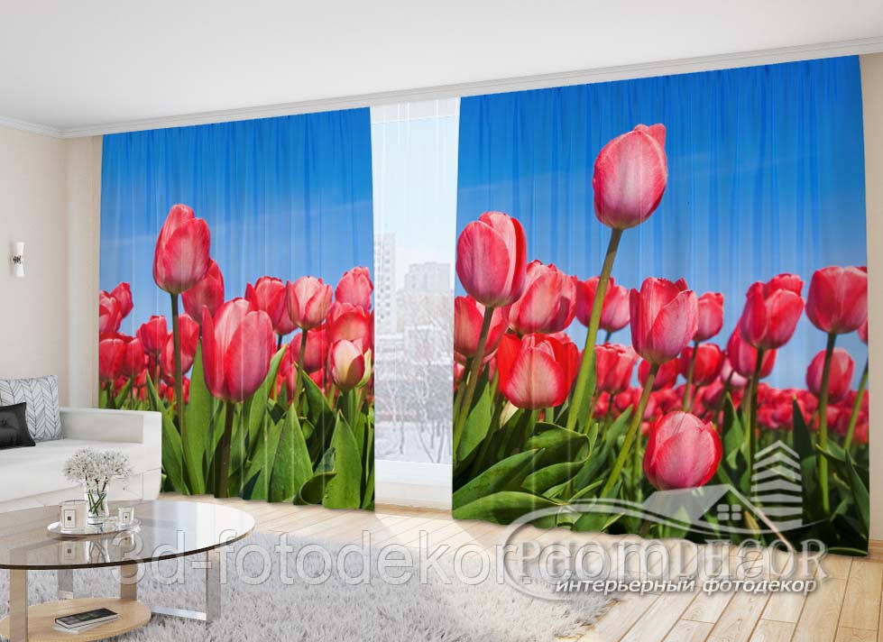 Фото Штори "Поле з червоними тюльпанами" 2,7м*4,0м (2 полотна по 2,0м), тасьма