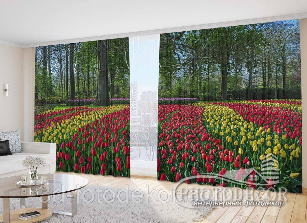 Фото Штори "Поле з тюльпанами" 2,7м*4,0м (2 полотна по 2,0м), тасьма