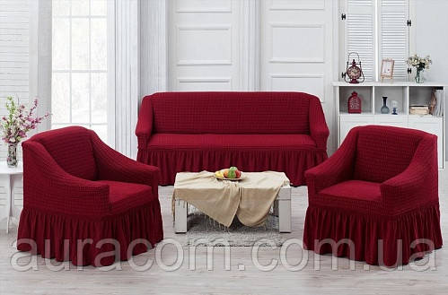 Чохол на диван і два крісла, бордовий. Golden Туреччина