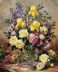 Картина за номерами 40х50 см Babylon Turbo Жовті іриси та троянди