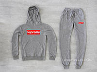 Мужской спортивный костюм Supreme (Суприм) светло серый , толстовка большая эмблема штаны худи кенгуру