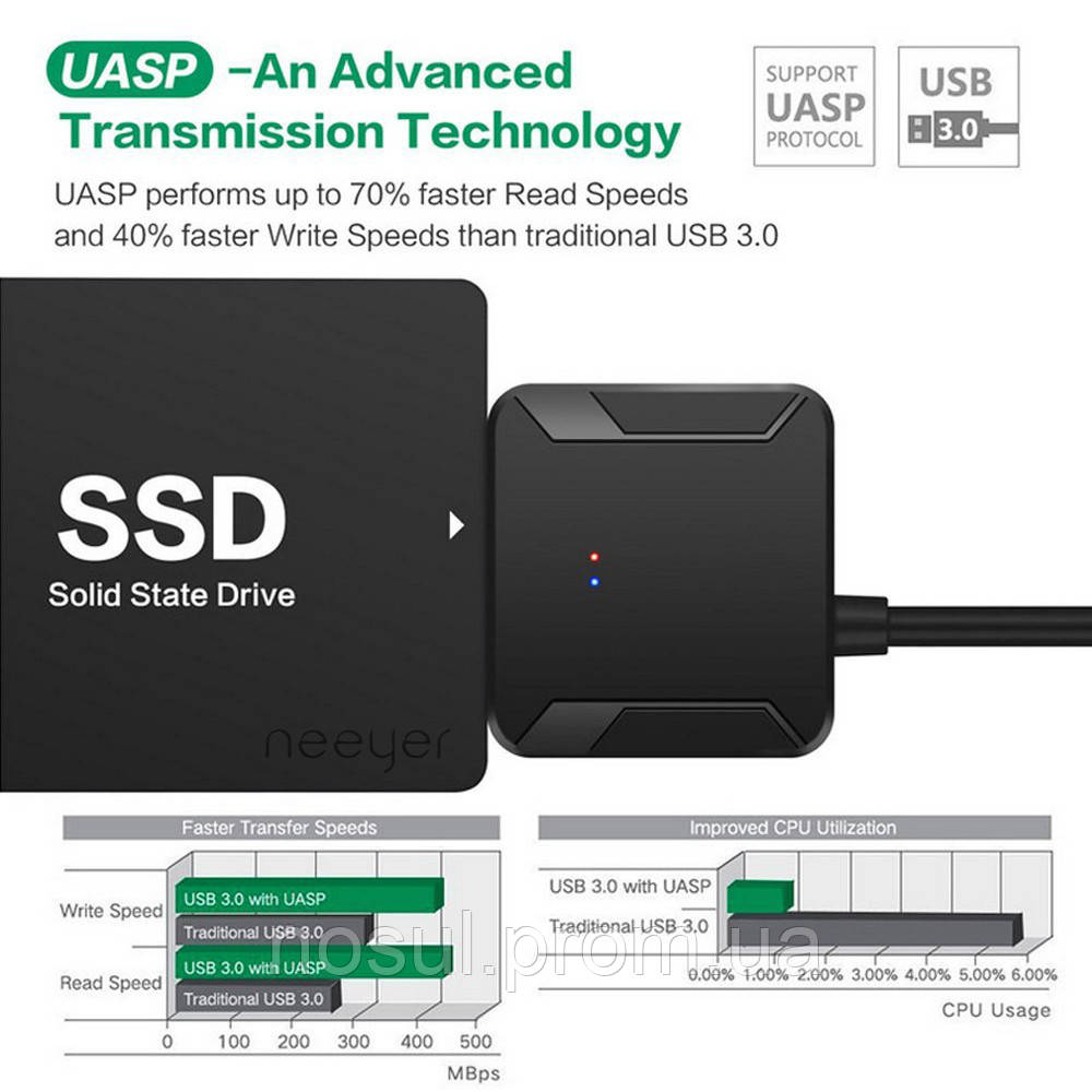 Адаптер USB 3.0 - SATA (22+7) UASP с возможностью подачи доп.питания (3,5 мм) для 3,5' HDD (NAS) - фото 4 - id-p1142901662