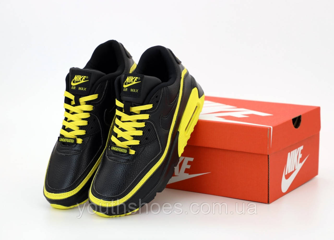 Кросівки чоловічі шкіряні Nike Air Max 90 "Чорні з жовтим" р. 41-45 44