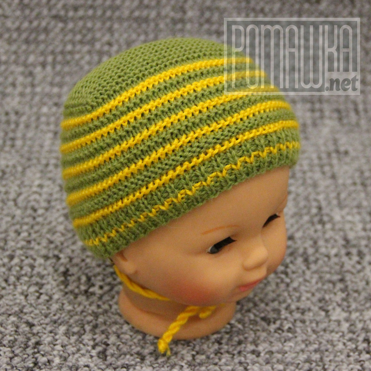 В'язана шапочка р 36-38 0-4 міс осіння весняна для новонароджених на зав'язках осінь весна 6042 Зелений 36