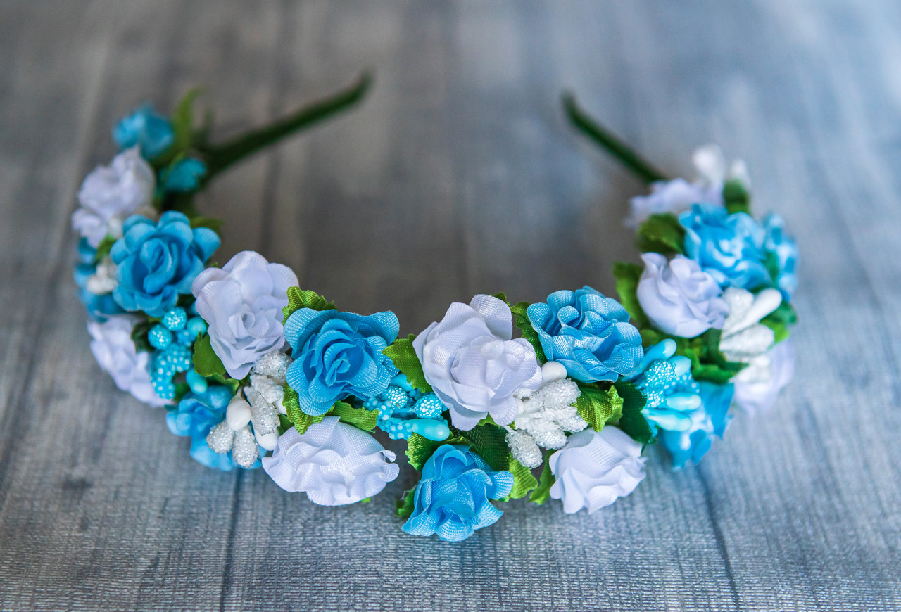 Обруч для волосся Трояндочка блакитно-білий, фото 1