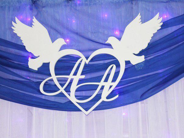 Монограма на весілля, вензель, герб весільний, ініціали на весілля в формі серця з голубами - фото 1 - id-p1143058150