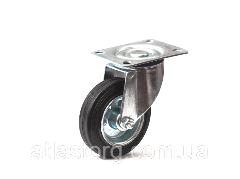 Колеса металеві з литою чорною гумою, діаметр 100 мм, з поворотним кронштейном