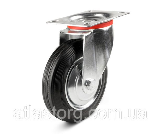 Колеса металлические с литой черной резиной, диаметр 160 мм, с поворотным кронштейном LIGHT