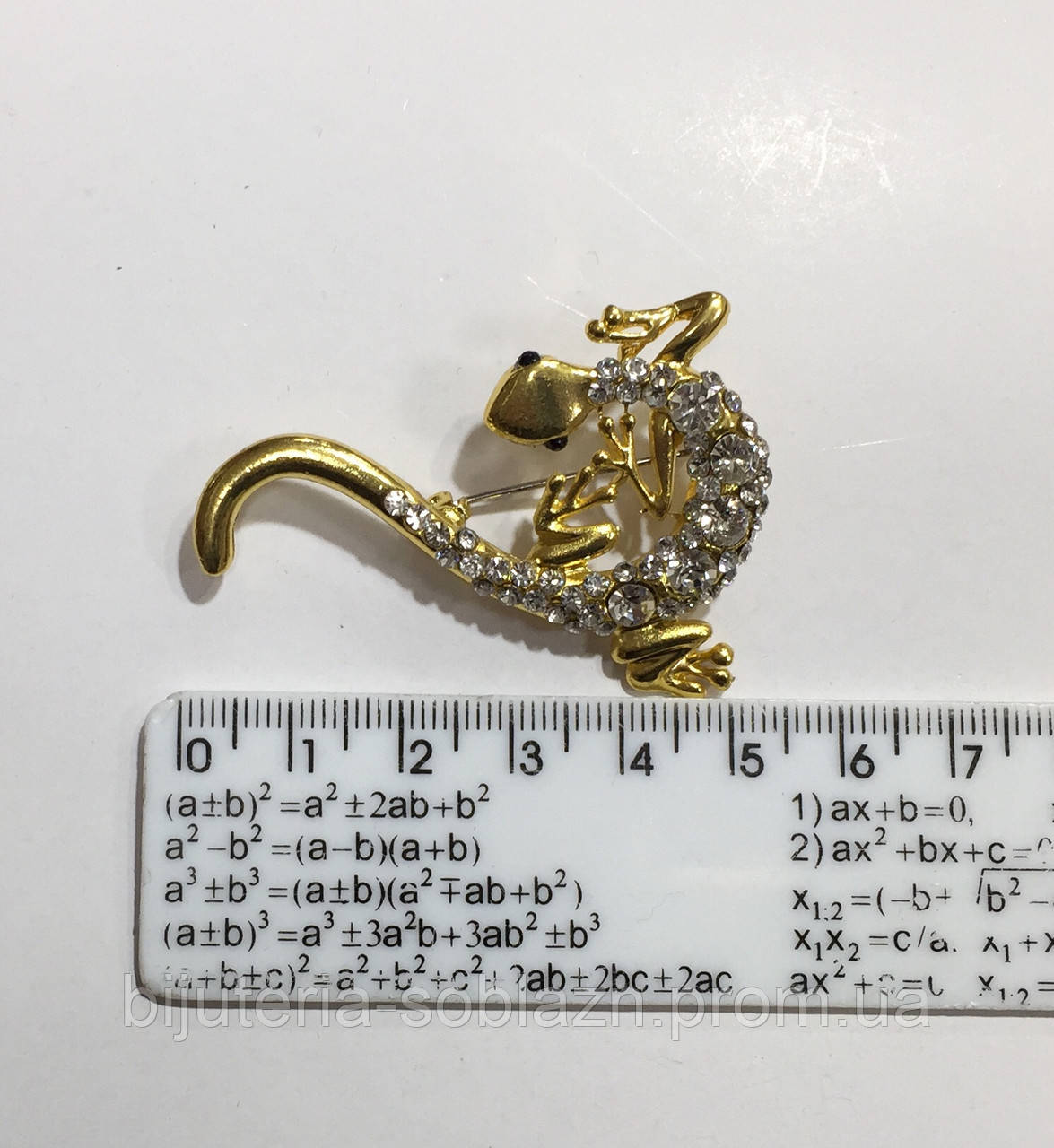 Золотистая женская брошь со стразами Ящерица, саламандра золотая 5 см - фото 3 - id-p385999160