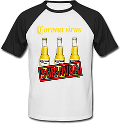 Футболка Coronavirus - Beer "Corona Extra" (біла з чорними рукавами)