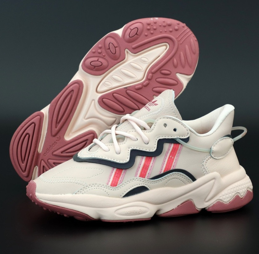 Жіночі кросівки Adidas Ozweego Beige Pink рефлективні. Фото в живу. топ