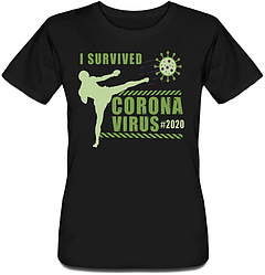 Жіноча футболка Coronavirus - I Survived Corona Virus (чорна)