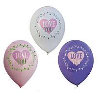 Воздушные шарики 12 (30 см)пастель ас. с рис."Love you" (50 шт/уп)