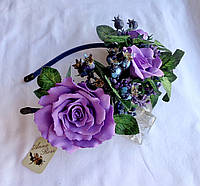 Обруч для волосся з квітами з фоамирана ручної роботи "Бузкова чайна троянда"