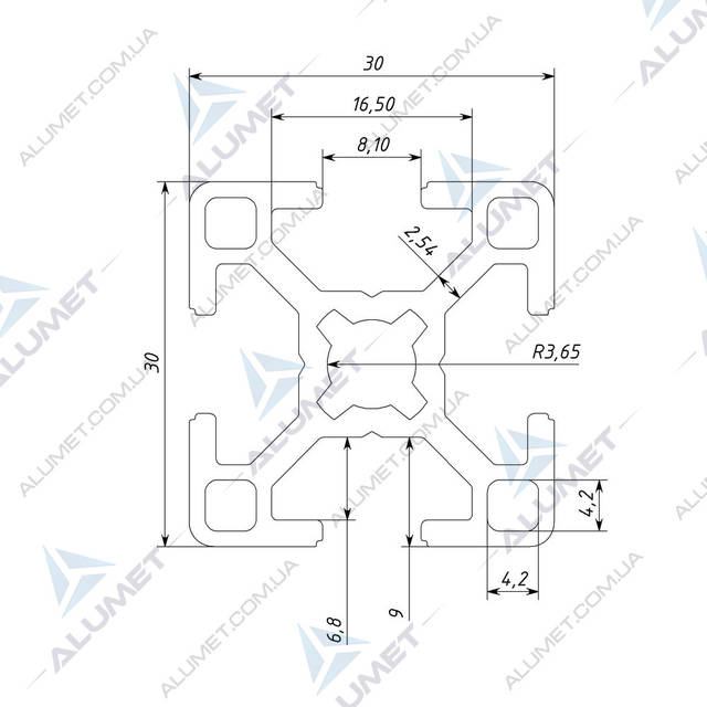 Станочный профиль 30х30 T-track анодированный