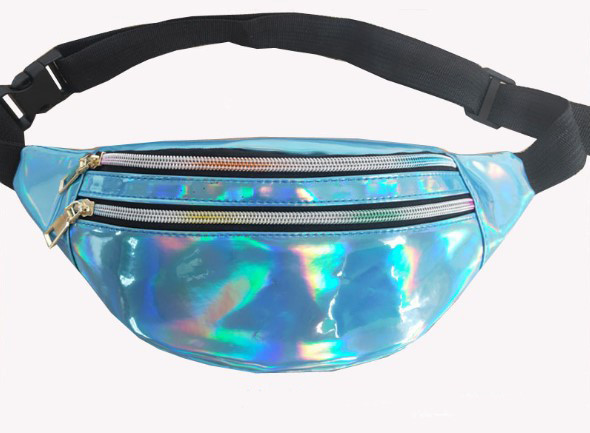 Сумка на пояс Бананка Голографічна Лазерна Галограма 2 замки ТОП ЯКІСТЬ Блакитна
