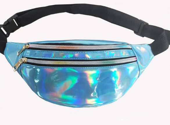 Сумка на пояс Бананка Голографічна Лазерна Галограма 2 замки ТОП ЯКІСТЬ Блакитна, фото 1