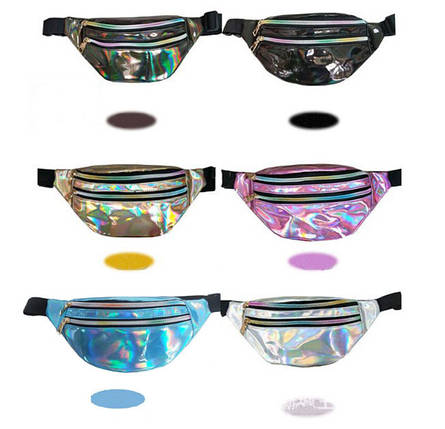 Сумка на пояс Бананка Голографічна Лазерна Галограма 2 замки ТОП ЯКІСТЬ Блакитна, фото 2