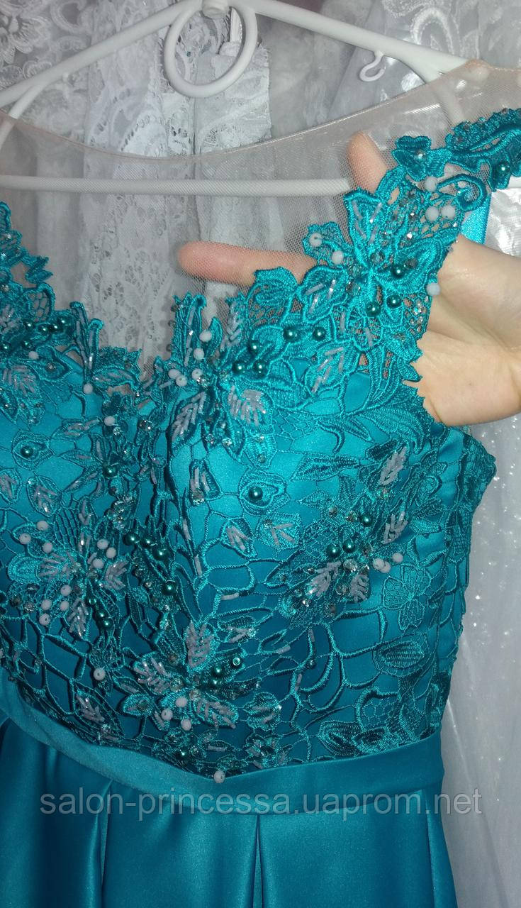 Выпускное атласное бирюзовое вечернее платье (Т-18-45) - фото 4 - id-p912037327