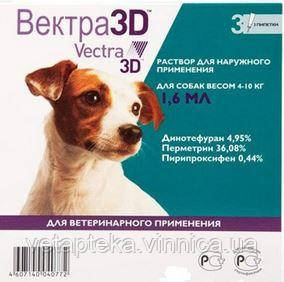 Вектра 3D 0.8 мл для собак 1.5-4кг 1.6 мл, фото 1