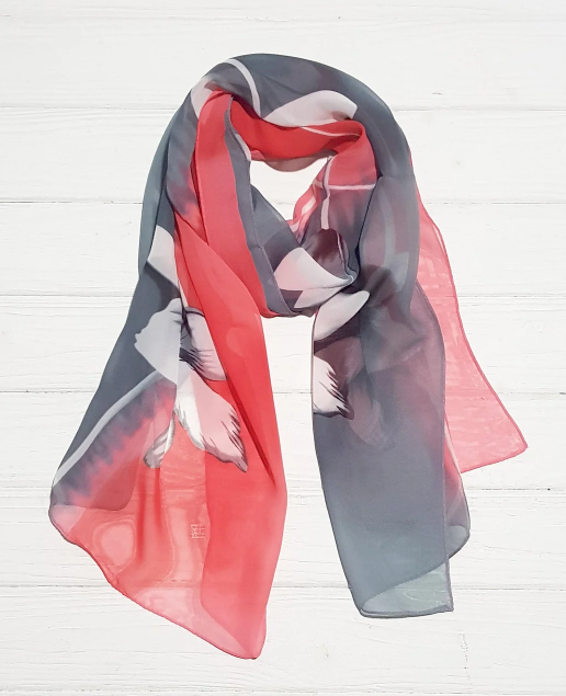 Шарф Діана шифон 160*50 см червоний/сірий