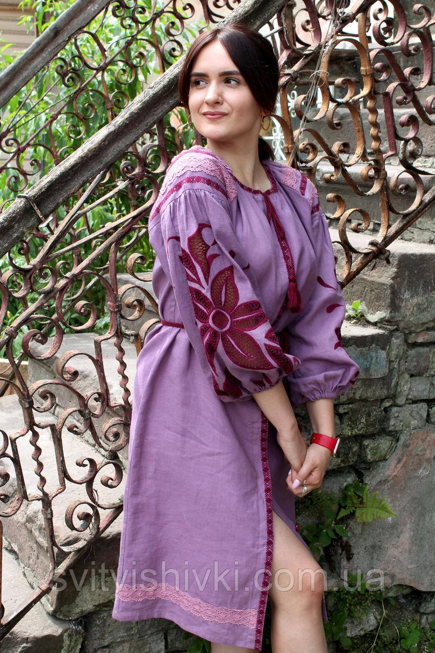 Жіноча вишита сукня бузкового кольору "Квітка"