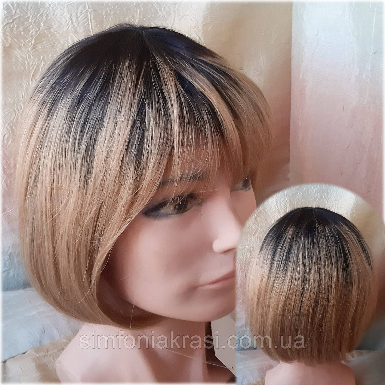 Перука з натурального волосся каре омбре чорно-медовий ERIN - YT1b/27, фото 1