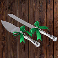 Набор нож и лопатка для свадебного торта (зеленый цвет)