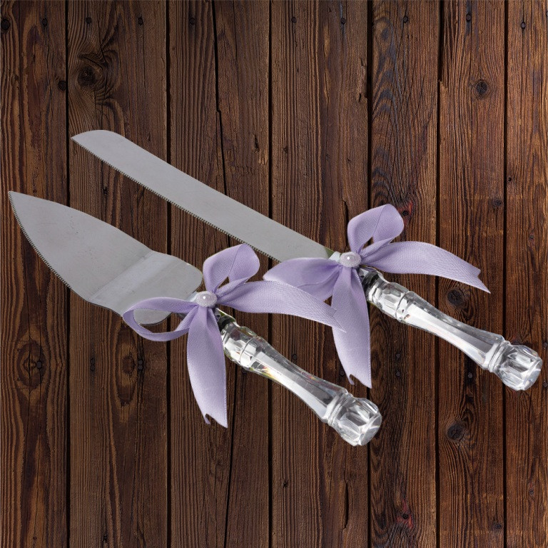 Набор нож и лопатка для свадебного торта (лиловый цвет) - фото 1 - id-p1113202438