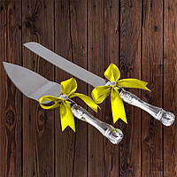 Набор нож и лопатка для свадебного торта (желтый цвет)
