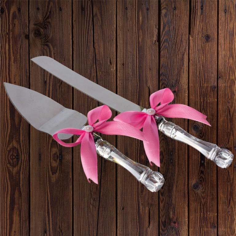 Набор нож и лопатка для свадебного торта (розовый цвет) - фото 1 - id-p1113194509