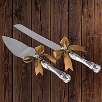 Набор нож и лопатка для свадебного торта (золотистый цвет)