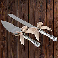 Набор нож и лопатка для свадебного торта (персиковый цвет)