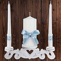 Набор свадебных свечей "Семейный очаг" голубой цвет украшения (арт. CAND-18)