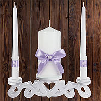 Набор свадебных свечей "Семейный очаг" лиловый цвет украшения (арт. CAND-19)