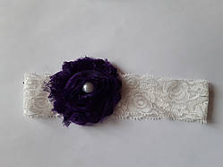 Мереживна дитяча пов'язка фіолетова - окружність 36-44см, квітка 6см