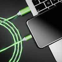 USB Type-C кабель со струящейся подсветкой 2А, 1м - высокое качество - зеленый