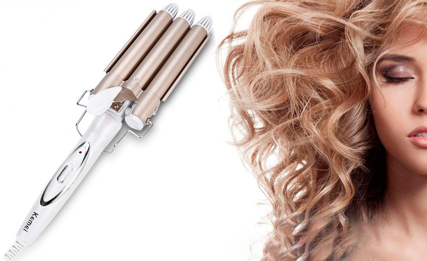 Потрійна плойка Kemei KM-1010 Біла, фото 1