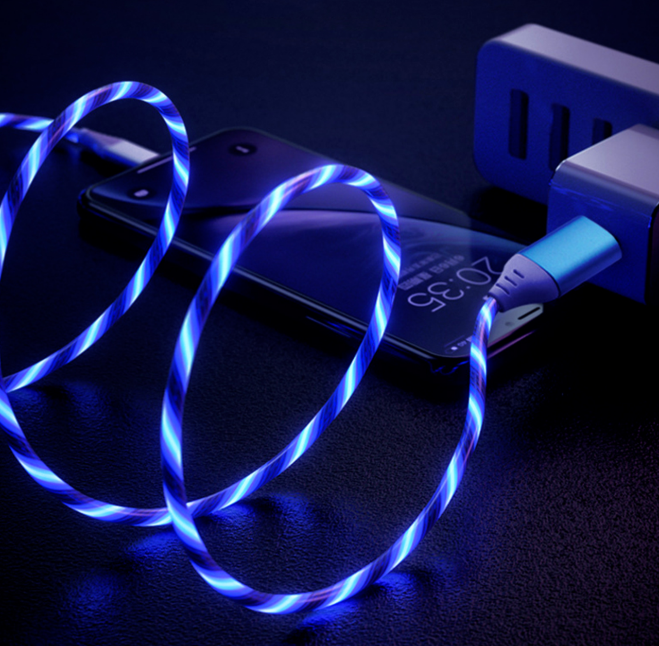 USB Lightning кабель з ефектом струмка 2А, 1м - висока якість - синій