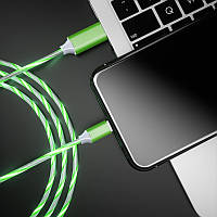 USB Lightning (iPhone, iPad) кабель со струящейся подсветкой 2А, 1м - высокое качество - зеленый