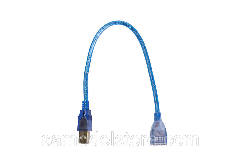 Подовжувач USB (шт.A-гн.А) прозорий, синій 0,3 м., фото 1