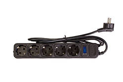 Мережевий фільтр MERLION 6г. с/з 1,8м. (Січення 3х0,75 мм.) чорний