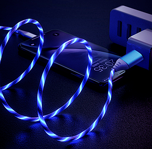Зарядний кабель micro USB - струмуюча неонова підсвітка 2А 1м - синій, фото 1