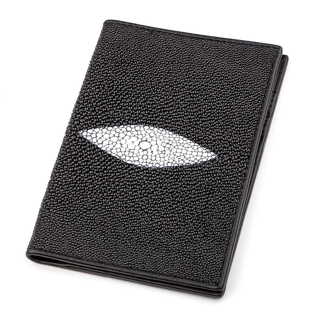 Обкладинка на паспорт STINGRAY LEATHER 18270 з натуральної шкіри морського скату Чорний, Чорний