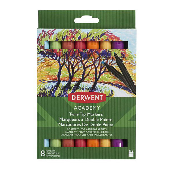 Набір маркерів з подвійним наконечником Derwent Academy™ Twin-Tip Markers - Chisel, 8CT