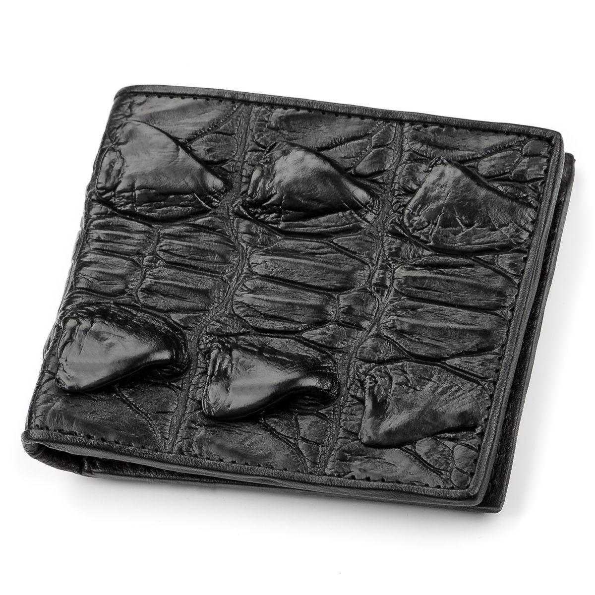 Портмоне CROCODILE LEATHER 18005 з натуральної шкіри крокодила Чорне, Чорний